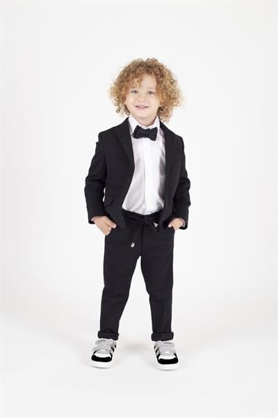 Erkek Çocuk Klasik Takım Elbise - Papyonlu, Siyah Slim Fit Özel Gün Kombini