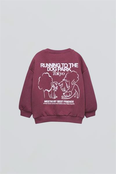 Unisex Çocuk Pamuklu Mürdüm Köpek Baskılı Eşofman Takımı - Rahat Kesim, Cepli Alt