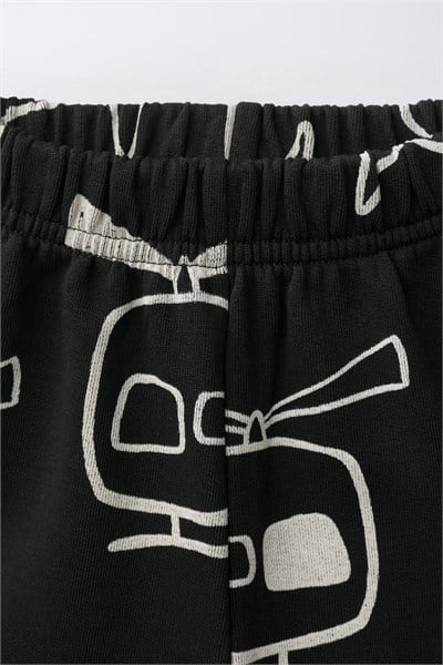 Çocuk Pamuklu Helikopter Desenli Siyah Sweatshirt ve Eşofman Altı Takımı