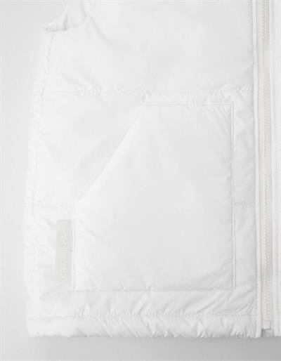 Unisex Çocuk Pamuklu Beyaz Şişme Yelek - Fermuarlı Cepli Kapitone Model