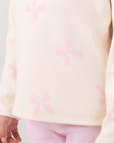 Kız Çocuk Pamuklu Lila Fiyonklu Volan Yaka Sweatshirt ve İspanyol Paça Pantolon Takım