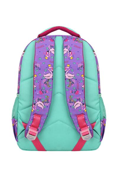 Kız Çocuk Mor Yeşil Flamingo Desenli Okul Çantası ve Beslenme Çantası Seti - Waddell Kids