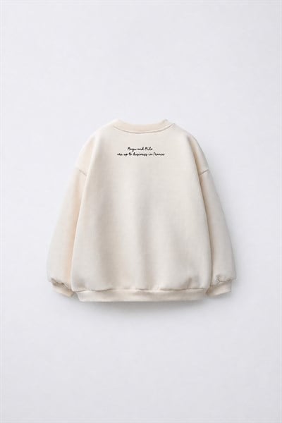 Çocuk Magu ve Milo Desenli Ekru Sweatshirt ve Eşofman Altı Takımı