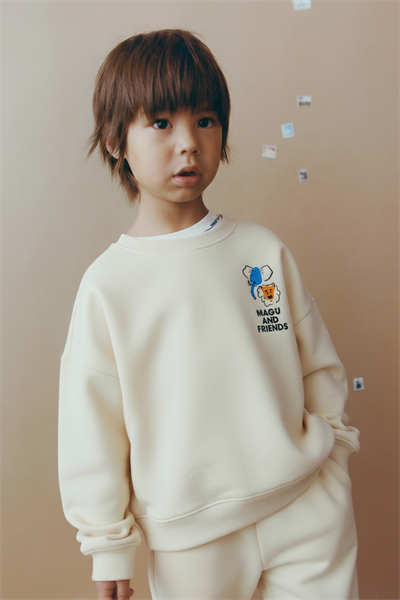 Unisex Çocuk Pamuklu Ekru Magu and Friends Baskılı Sweatshirt Eşofman Alt-Üst Takım