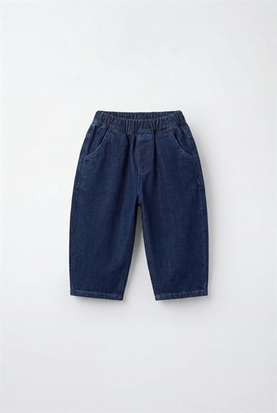 Unisex Çocuk Pamuklu Koyu Lacivert Denim Pantolon