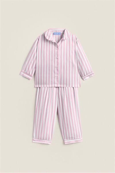 Çizgili Pamuklu Çantalı Pijama Alt-Üst Takım Unisex Çocuk