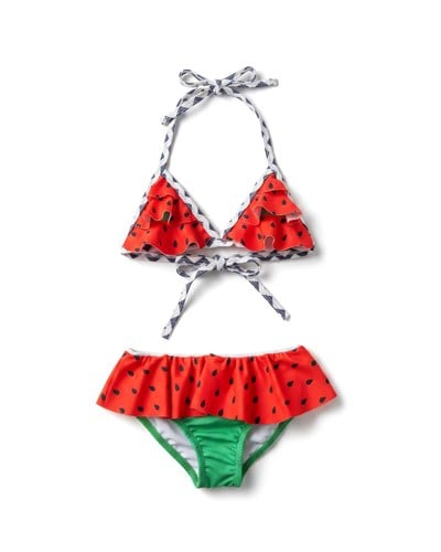 Kız Çocuk Pamuklu Karpuz Desenli Bikini Takımı