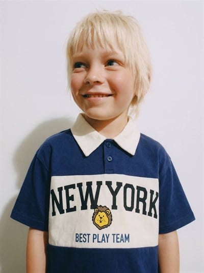 Erkek Çocuk Pamuklu Polo Yaka New York Baskılı T-shirt