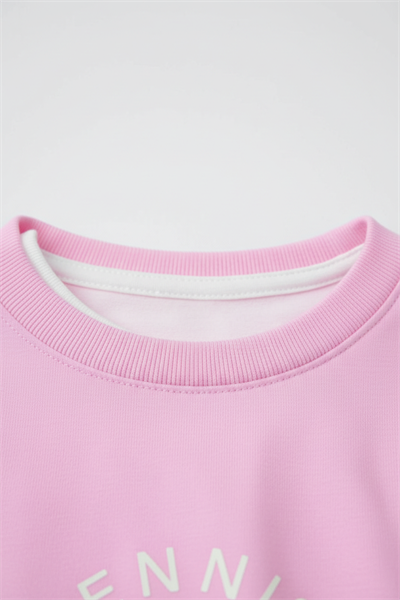 Kız Çocuk Pamuklu Pembe Baskılı T-Shirt ve Şort Takım - Kontrast Şerit Detaylı