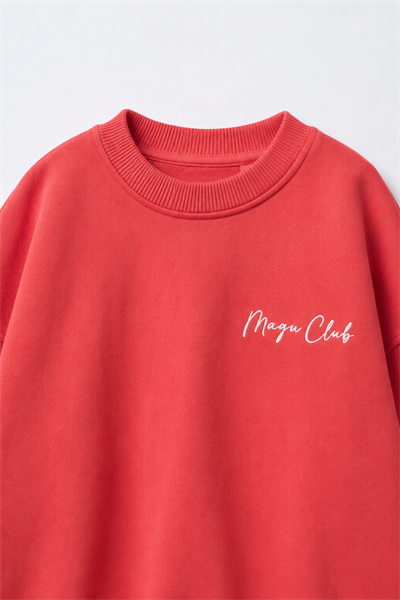 Çocuk Kırmızı Basic Sweatshirt ve Eşofman Altı Takımı