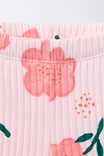 Kız Çocuk Pamuklu Pembe Çiçek Desenli Sweatshirt İspanyol Paça Tayt Takım