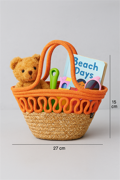 Çocuk Hasır Plaj Çantası Örgü Detaylı