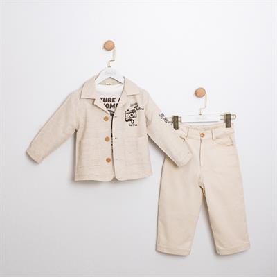 Erkek Çocuk Nakış Detaylı Ceket, Tişört ve Pantolon Takımı – 3lü Set, Şık ve Rahat