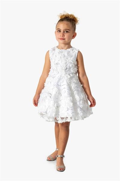 Kız Çocuk  Çiçek Aplikeli Abiye Elbise