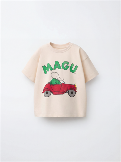 Erkek Çocuk Pamuklu Ekru Magu Baskılı T-Shirt ve Çizgili Eşofman Takım