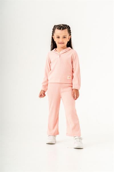Kız Çocuk Pamuklu  Kapüşonlu Ribana Sweat ve Tayt Takım 