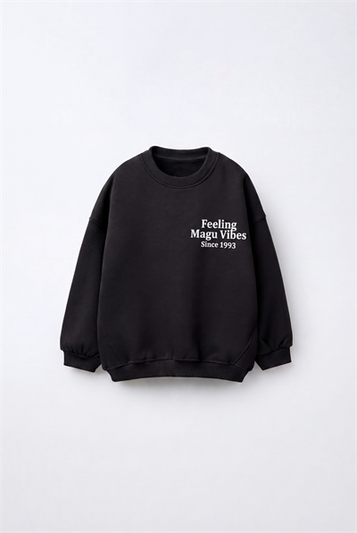 Çocuk Pamuklu Minimal Yazı Baskılı Siyah Sweatshirt