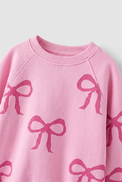 Kız Çocuk Fiyonk Desenli Pembe Sweatshirt ve İspanyol Paça Tayt Takımı