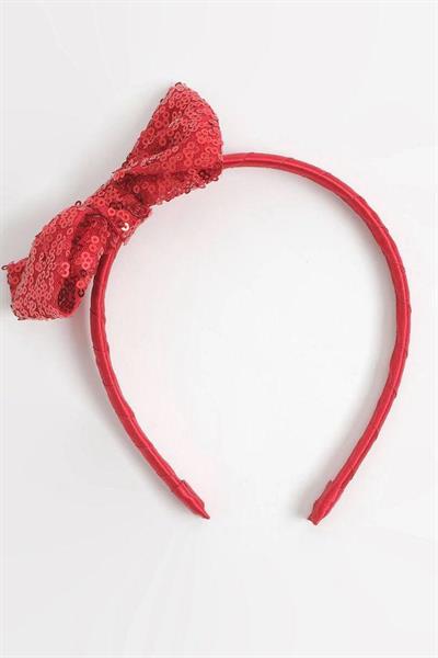 Kız Çocuk Payetli Kırmızı Fiyonklu Taç Seti - 2li Işıltılı Aksesuar