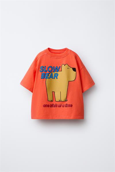 Unisex Çocuk Pamuklu Kırmızı Ayı Baskılı T-Shirt ve Lacivert Eşofman Takım