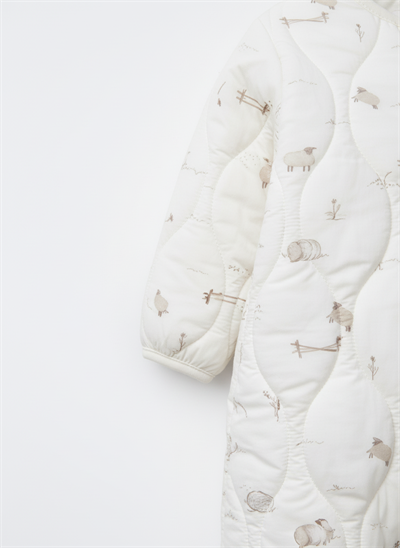 Unisex Çocuk Pamuklu Ekru Çift Fermuarlı Hayvancık Desenli Uyku Tulum