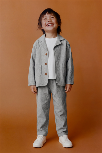Erkek Çocuk Pamuklu Gri Klasik Ceket Takım - Blazer Ceket & Pantolon + 3lü T-Shirt Set