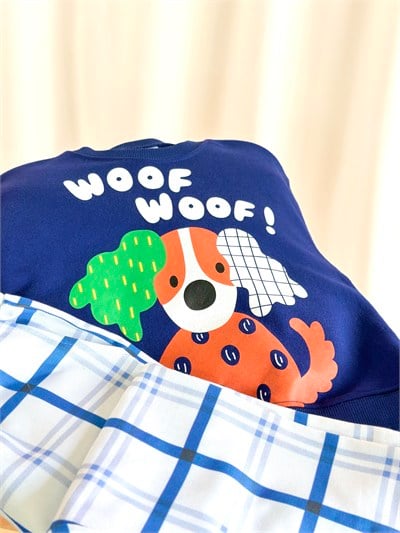 Çocuk Pamuklu Köpek Baskılı Mavi Sweatshirt ve Eşofman Takımı