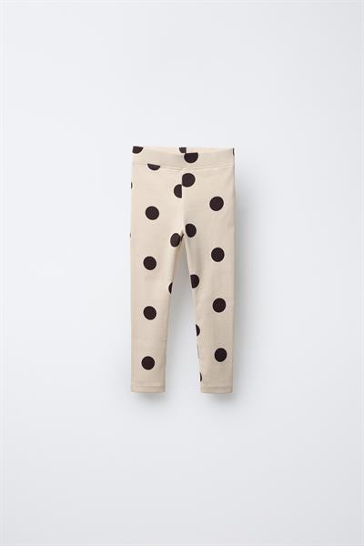 Kız Çocuk Pamuklu Bej Puantiye Desenli Sweatshirt Tayt Alt-Üst Takım