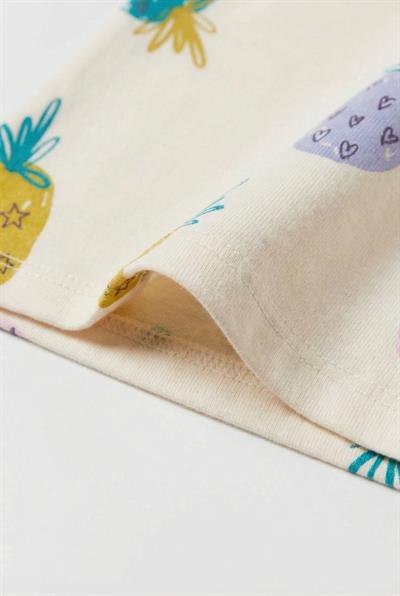 Unisex Çocuk Pamuklu Ekru Ananas Desenli T-Shirt Şort Takım - Yazlık İkili Set
