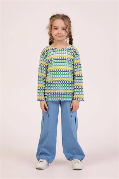 Kız Çocuk 3lü Takım – Desenli Sweatshirt, Kargo Pantolon ve Basic Atlet 