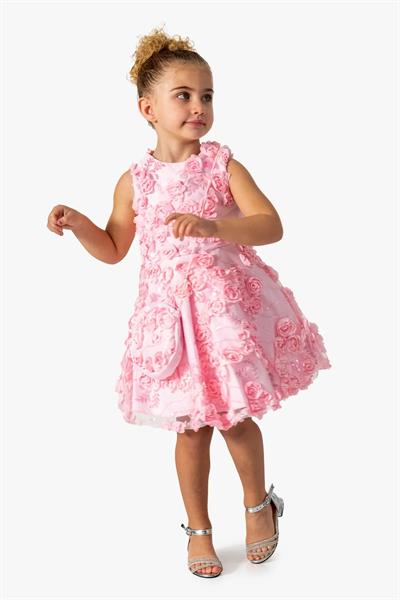 Kız Çocuk  Çiçek Aplikeli Abiye Elbise