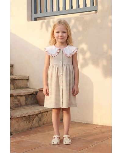 Kız Çocuk Pamuklu Pötikare Yakalı Elbise