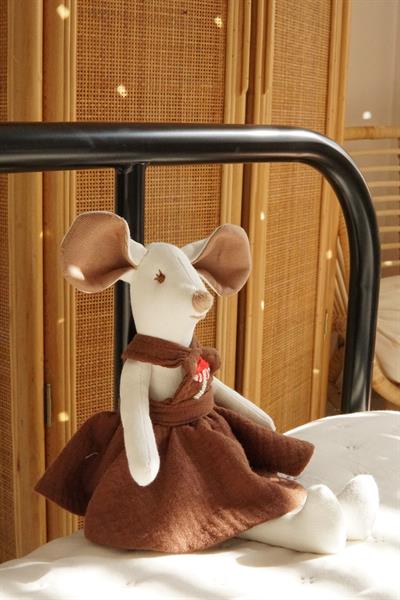 Oyuncak Fare - Kahverengi Elbise Detaylı, El Yapımı Uyku ve Oyun Arkadaşı