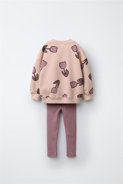 Kız Çocuk Pamuklu Çiçek Desenli Sweatshirt ve Tayt Alt-Üst Takım - Günlük Takım