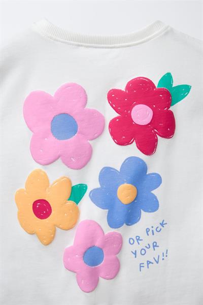 Kız Çocuk Pamuklu Beyaz Çiçek Nakışlı T-Shirt Çiçek Desenli Şort Takım - Yazlık Set