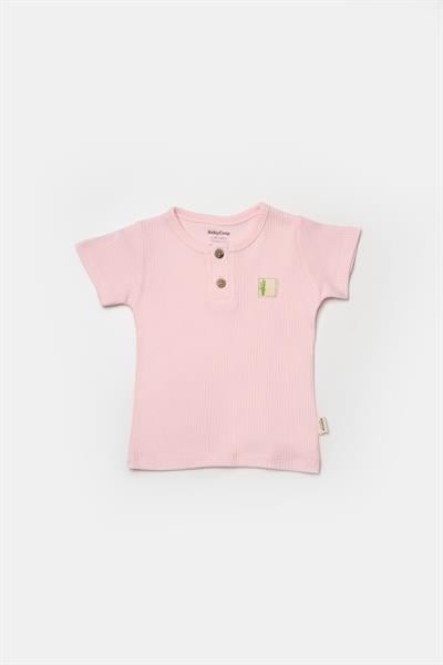 Kız Bebek Pamuklu  Ribana Düğmeli T-shirt ve Şort Takım