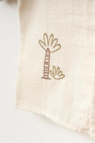 Erkek Bebek Pamuklu Bej Palmiye Nakışlı Takım