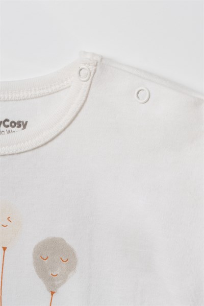 Unisex Bebek Pamuklu Ekru Hardal Tişört Şort Takım - Çiçek Baskılı