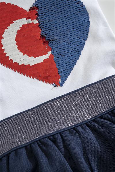 Kız Çocuk Pul Payetli Tüllü Elbise - Kalp Desenli, Kısa Kollu, Şık ve Rahat