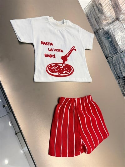 Unisex Bebek Pamuklu Beyaz Pasta Temalı Tişört Şort Takım