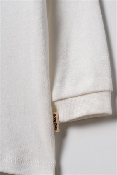 Unisex Bebek Pamuklu Ekru Ayıcık Baskılı Hırka Pantolon Takım - Desenli Alt Parçalı