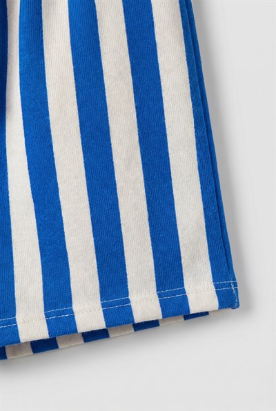Unisex Çocuk Pamuklu Mavi Çizgili Şort 2li Set