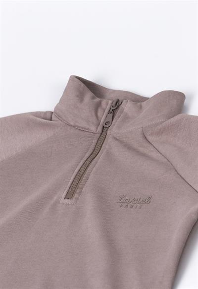 Kız Çocuk Pamuklu Kahverengi Fermuarlı Sweatshirt Eşofman Takım - Oversize Fit