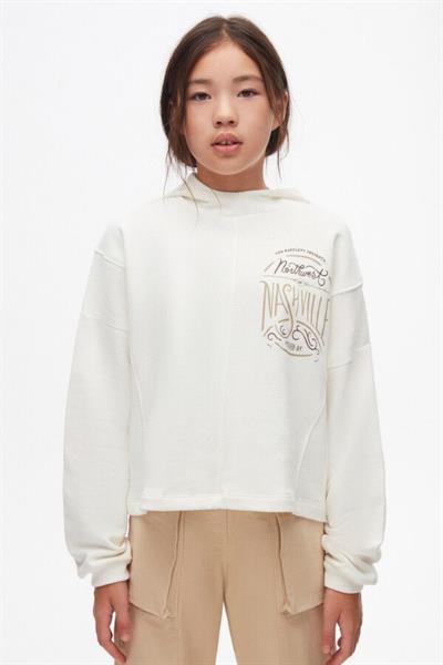 Kız Çocuk Pamuklu Baskılı Kapüşonlu Sweatshirt