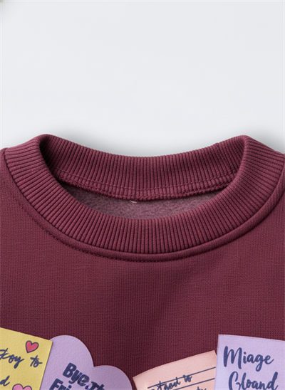 Kız Çocuk Pamuklu Bordo Kalpli Magu Baskılı Sweatshirt Eşofman Takım