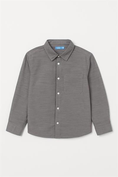 Erkek Çocuk Pamuklu Gri Uzun Kollu Gömlek – Cepli Düğmeli