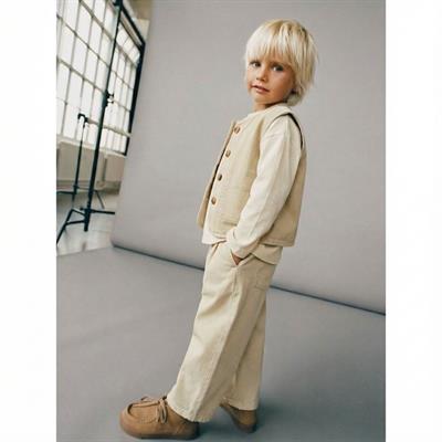 Unisex Çocuk Bej Yelek ve Pantolon Takım