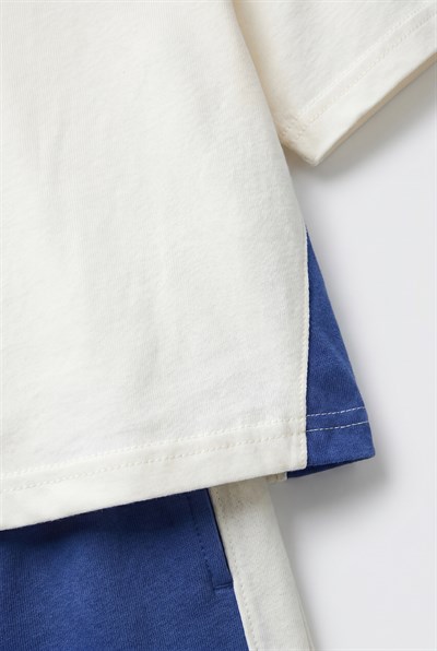 Erkek Çocuk Pamuklu Mavi Blok Renk T-Shirt Şort Takım