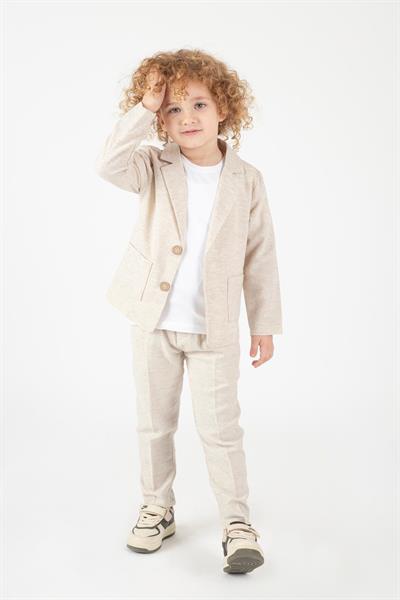 Erkek Çocuk Keten Siyah Ceket Pantolon Beyaz T-shirt Alt-Üst 3lü Takım