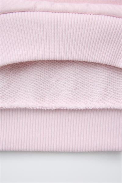 Kız Çocuk Pamuklu Pembe Fiyonk Desenli Sweatshirt ve Çiçek Desenli Tayt Takım